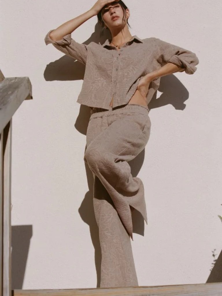 New Daise Floral Wide Leg Pants In Clay/Beige Upf 50+ Sun Protection — image 2 of 4